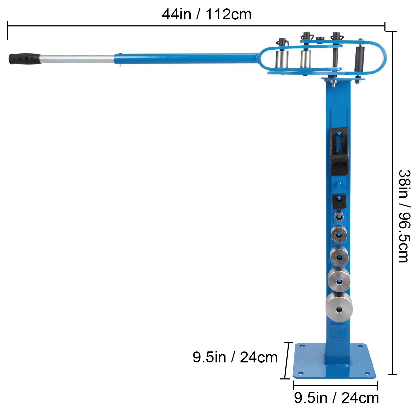 44in / 112cm  
38in / 96.5cm  
9.5in / 24cm  
9.5in / 24cm