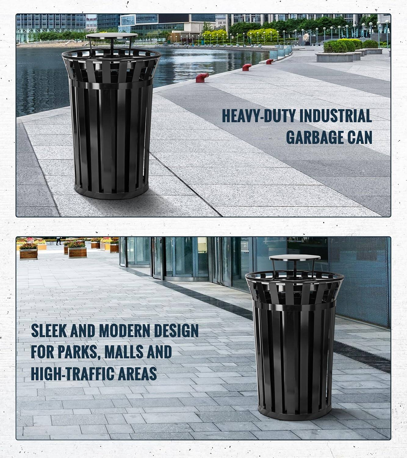 HEAVY-DUTY INDUSTRIAL GARBAGE CAN
SLEEK AND MODERN DESIGN FOR PARKS, MALLS AND HIGH-TRAFFIC AREAS