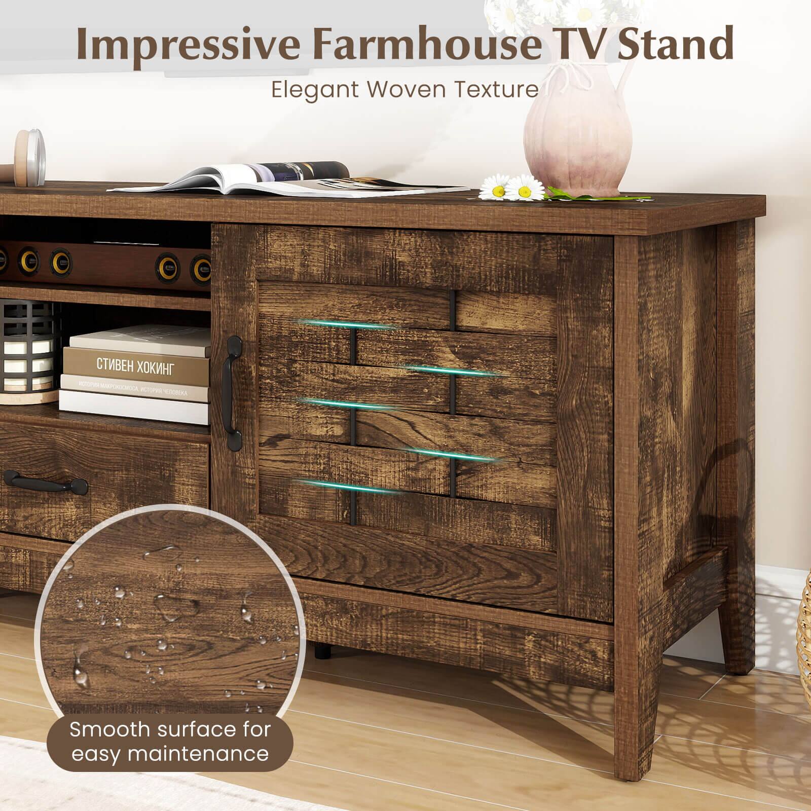 Impressive Farmhouse TV Stand  
Elegant Woven Texture  

Smooth surface for easy maintenance