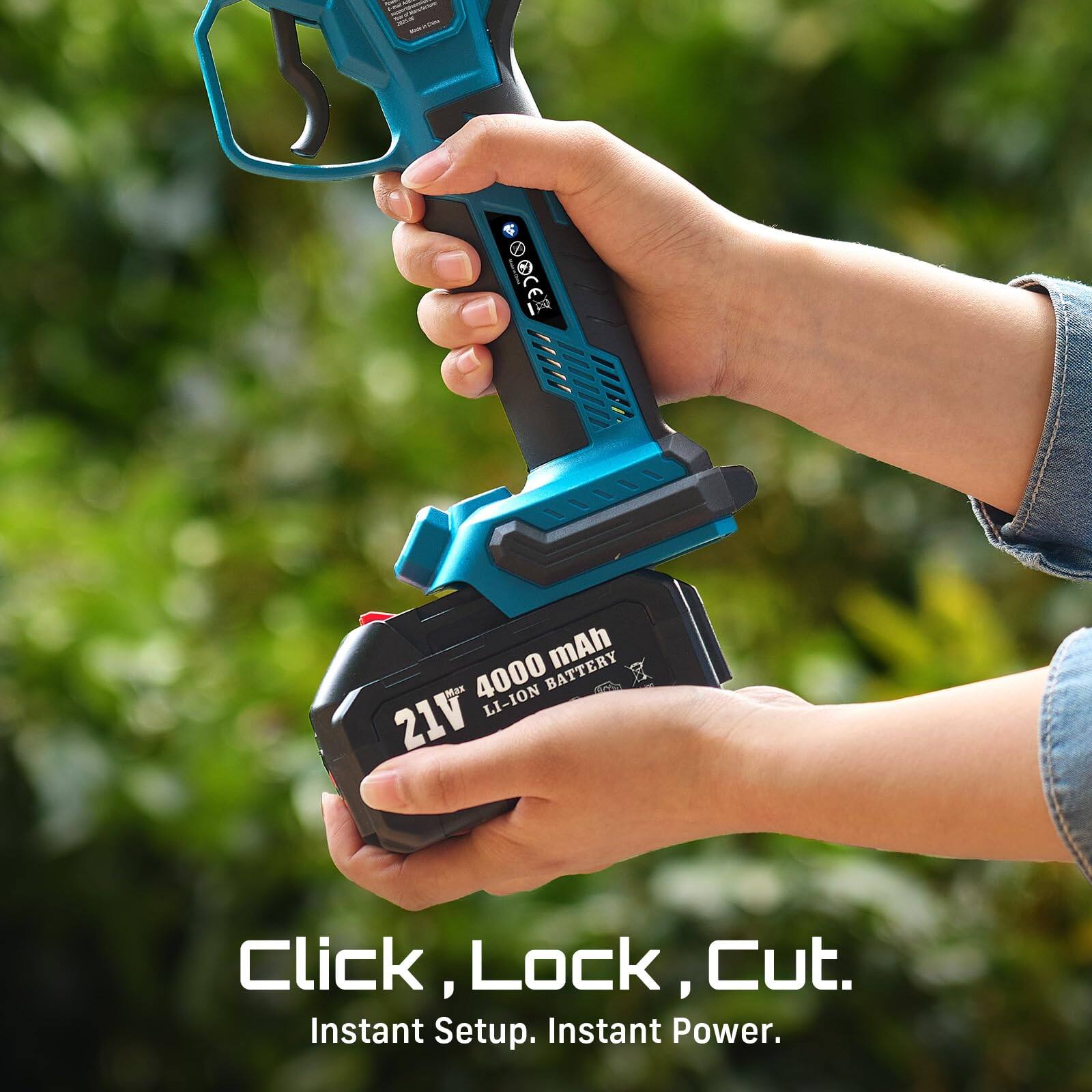 TT 10 111 TIIII BATTERY 4000 mAh LI-ION 21V  
Click, Lock, Cut.  
Instant Setup. Instant Power.