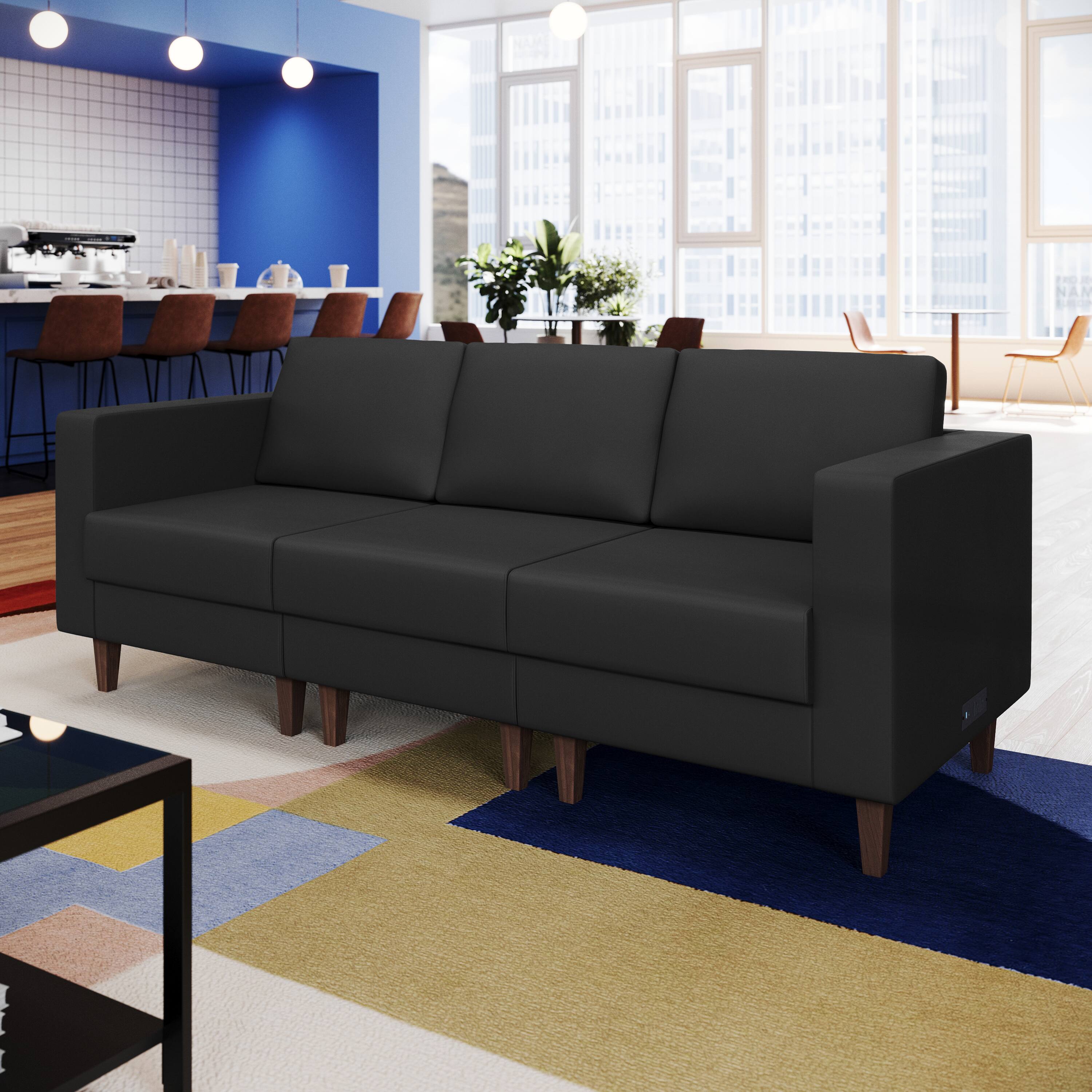 Alt View 3. Flash Furniture - HERCULES Artemis Black LeatherSoft Right Arm Reception Chair, 2 AC Outlets/1 USB/1 USB-C Ports and Wooden Walnut Legs wi - Black.
