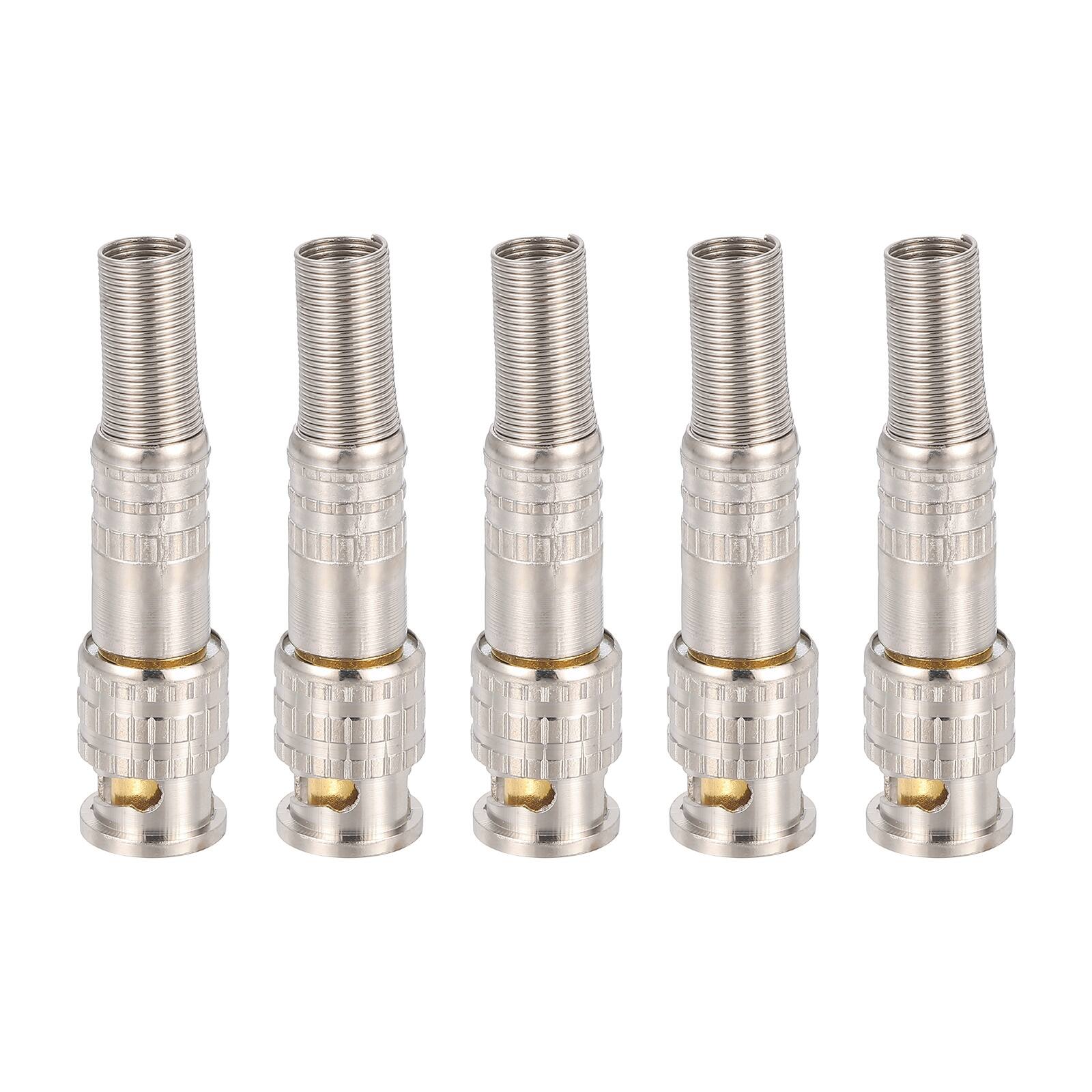 Front. Unique Bargains - 5pcs BNC Male Coaxial Connectors, RG59/RG6 Screw-on Gold Plated 6mm Brass Adapter for CCTV Camera System Durable - Silver.