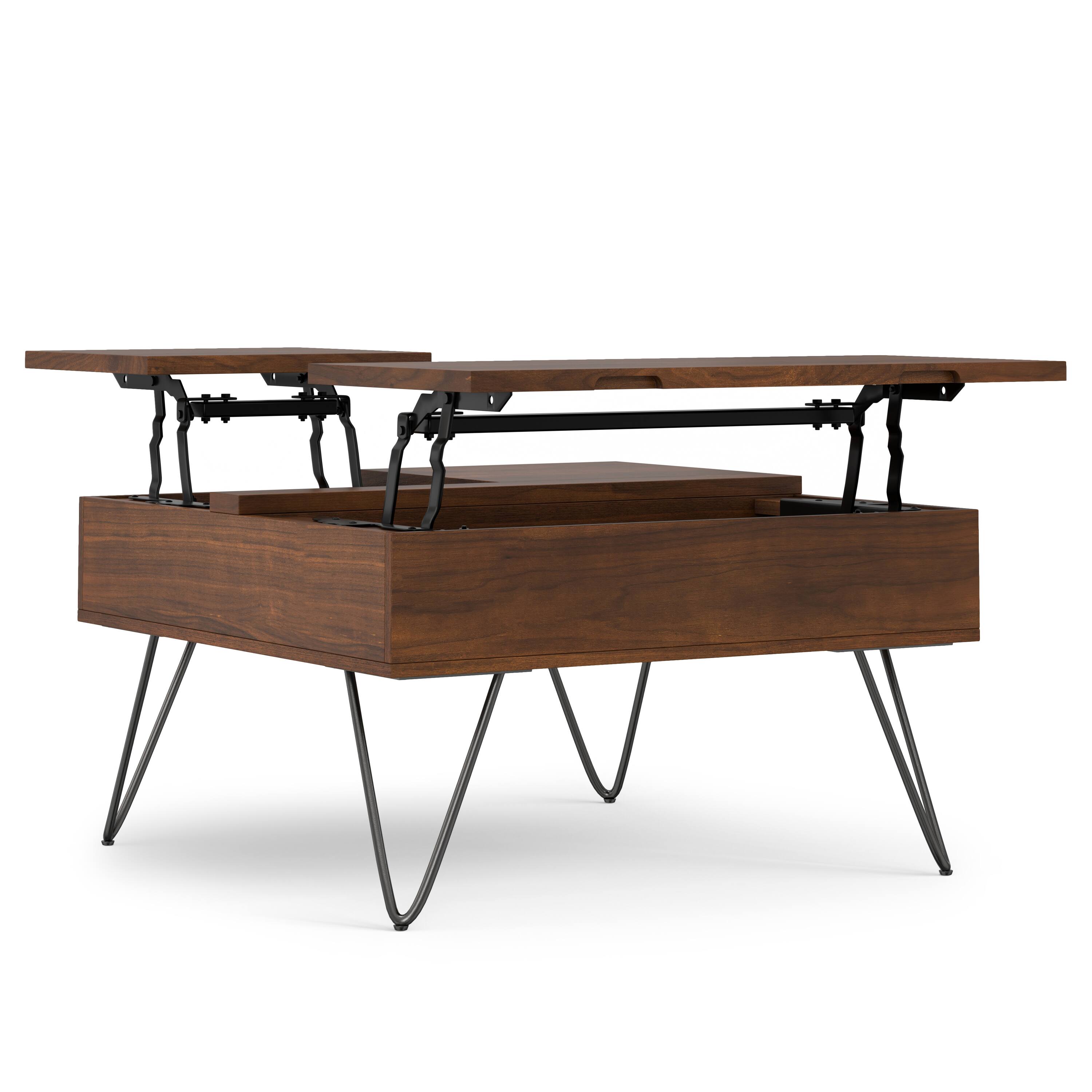 Front. Simpli Home - Hunter  32 inch Wide Square Industrial Lift Top Coffee Table in Walnut - Walnut.