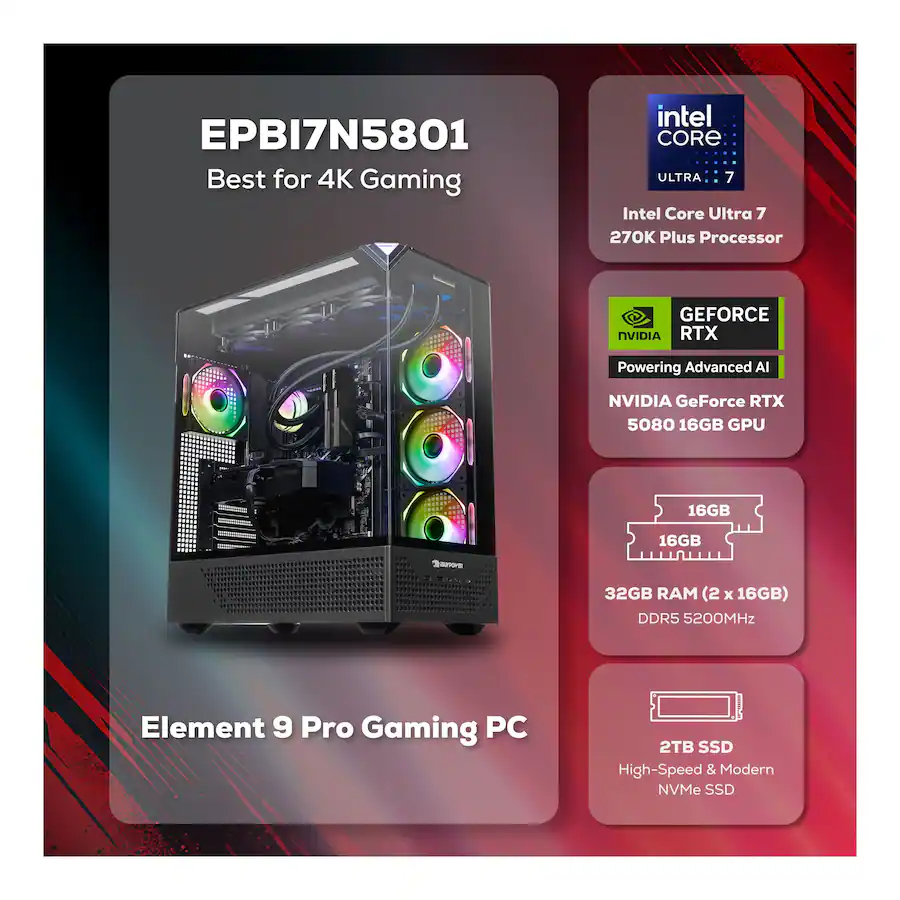 Element Pro Computer iBUYPOWER Element Pro Gaming Desktop PC Intel Core Ultra 7 270K Plus ...