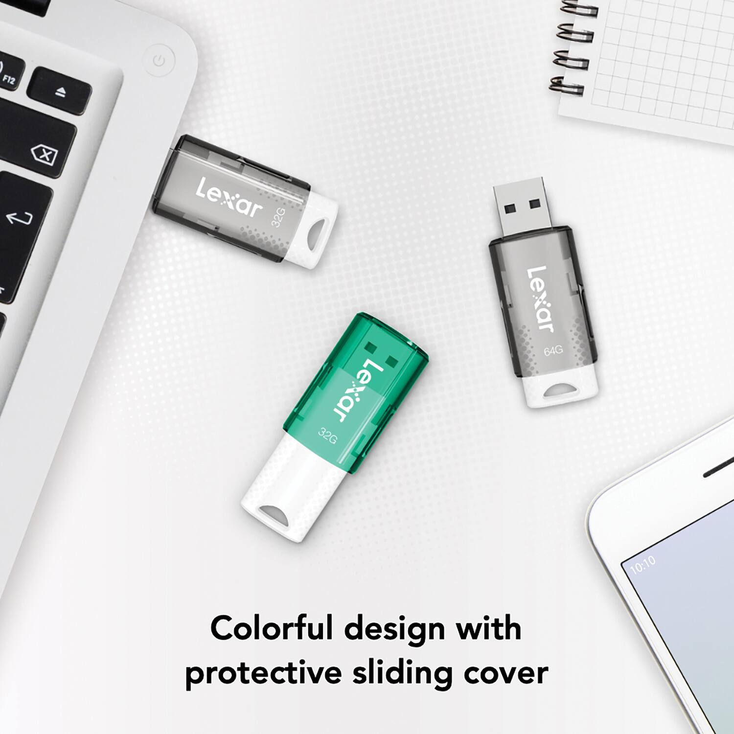 F12 J x Lexar 32G Lexar 32G WWW Lexar 64G 10:10 Colorful design with protective sliding cover