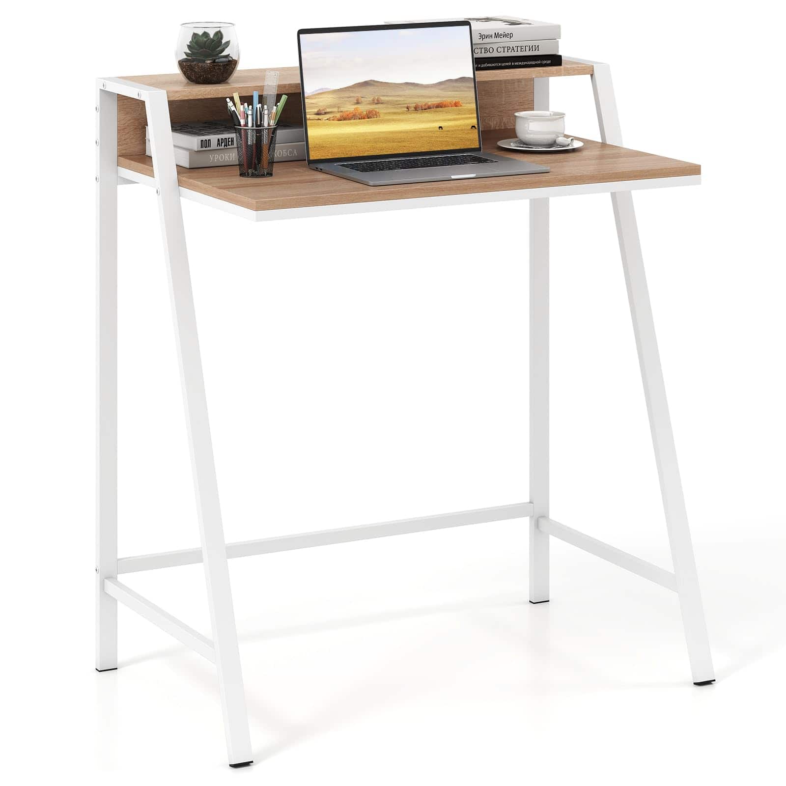 Ecooso - 2-Tier Computer Desk, Laptop PC Study Table with Shelf, Compact Home Office Desk - Natural