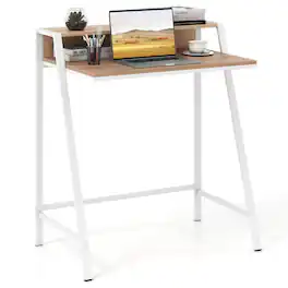 Ecooso - 2-Tier Computer Desk, Laptop PC Study Table with Shelf, Compact Home Office Desk - Natural
