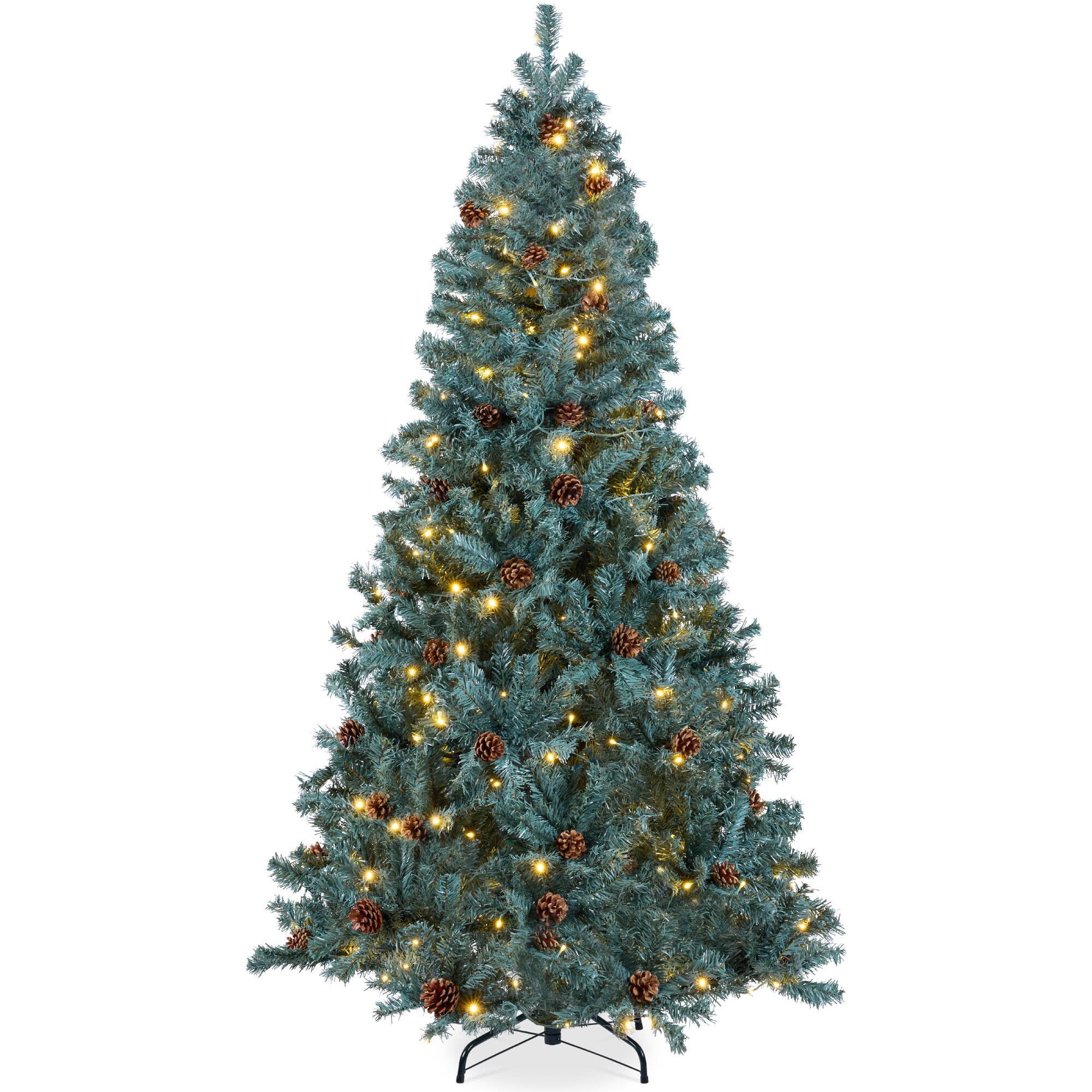 Best Choice Products - Pre-Lit Pre-Decorated Christmas Tree w/ Pinecones - Blue Spruce