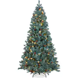 Best Choice Products - Pre-Lit Pre-Decorated Christmas Tree w/ Pinecones - Blue Spruce