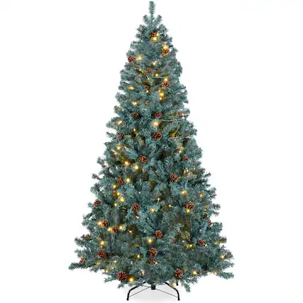 Front. Best Choice Products - Pre-Lit Pre-Decorated Christmas Tree w/ Pinecones - Blue Spruce.