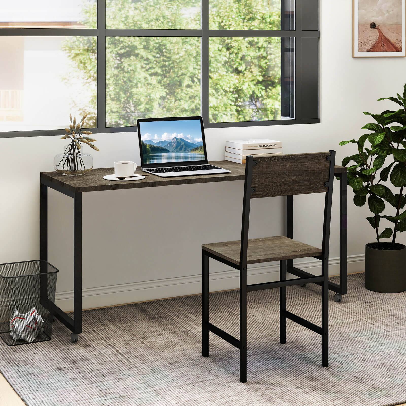 Alt View 4. Costway - Costway Set of 4 Dining Chairs w/Metal Legs Slanted Back Wide Seat for Living Room - Gray.