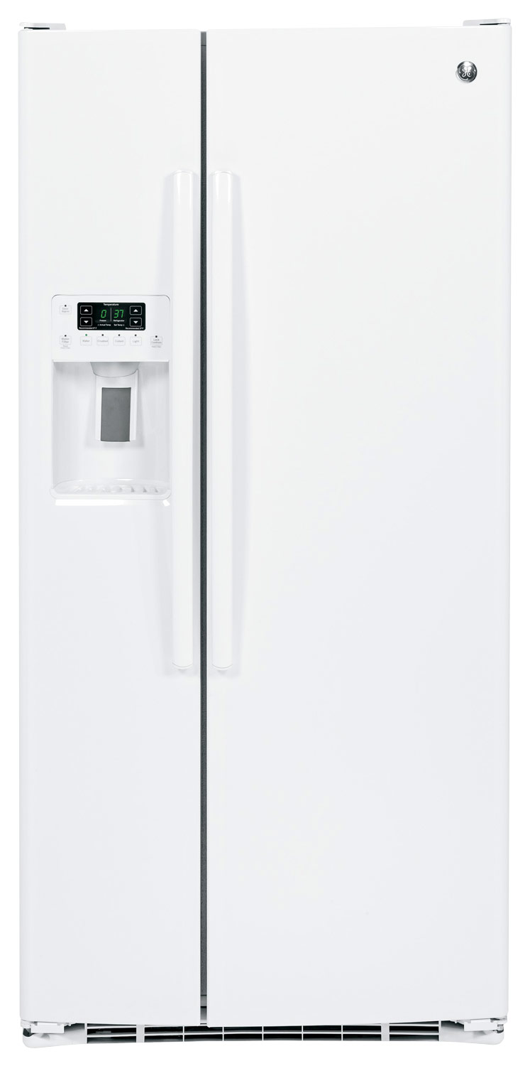 GE - 22.5 Cu. Ft. Frost-Free Side-by-Side Refrigerator with Thru-the-Door Ice and Water - White