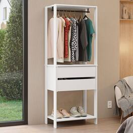Madesa - Wardrobe Clothes Storage Rack with 2 Drawers and Hanging Space 27"L - White - White