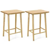 Costway - 25.5" Counter Height Stool Set of 2 with Footrest & Solid Wood Frame - Natural - Front_Zoom