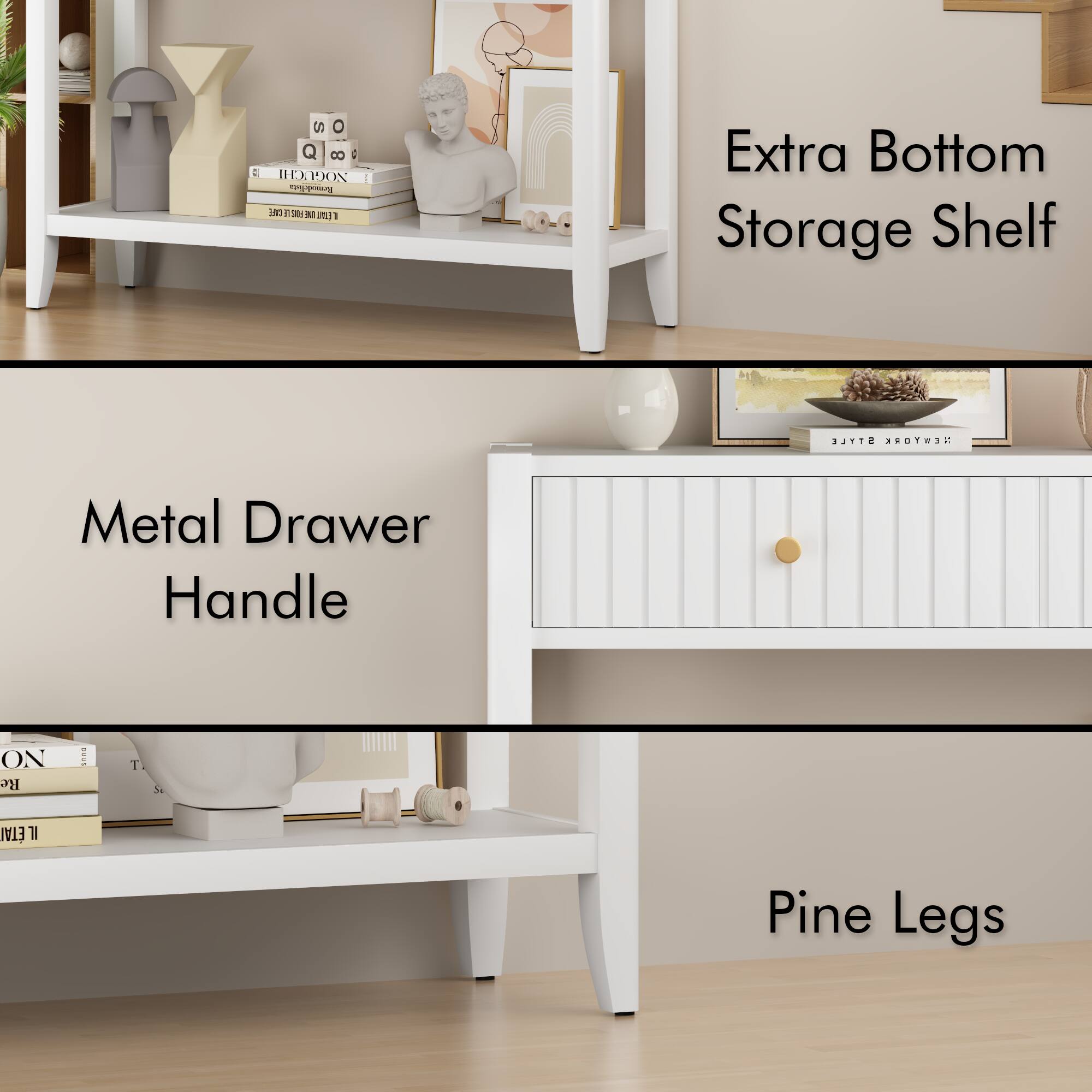 Q 8: NOGUCHI LETATAT UNE FUSLE CAFE

Extra Bottom Storage Shelf

STYLE NEWYORK

Metal Drawer Handle

ON Re

nuus

T

ILTAI

Pine Legs