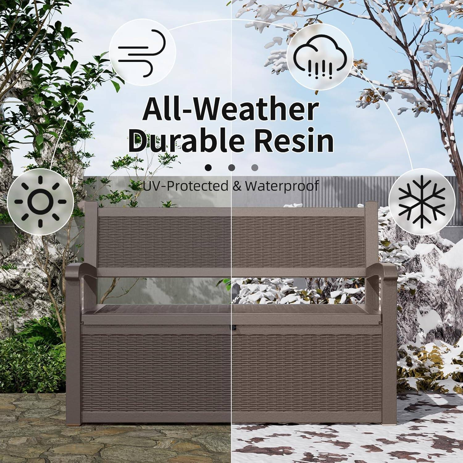 All-Weather Durable Resin  
UV-Protected & Waterproof