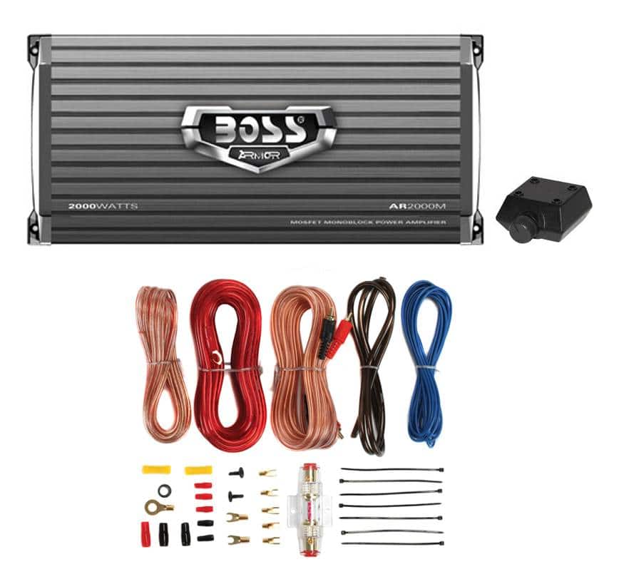 BOSS Audio - Boss Armor AR2000M 2000W Mono Car Audio Amplifier & Amp Wire Kit & Bass Remote - Black