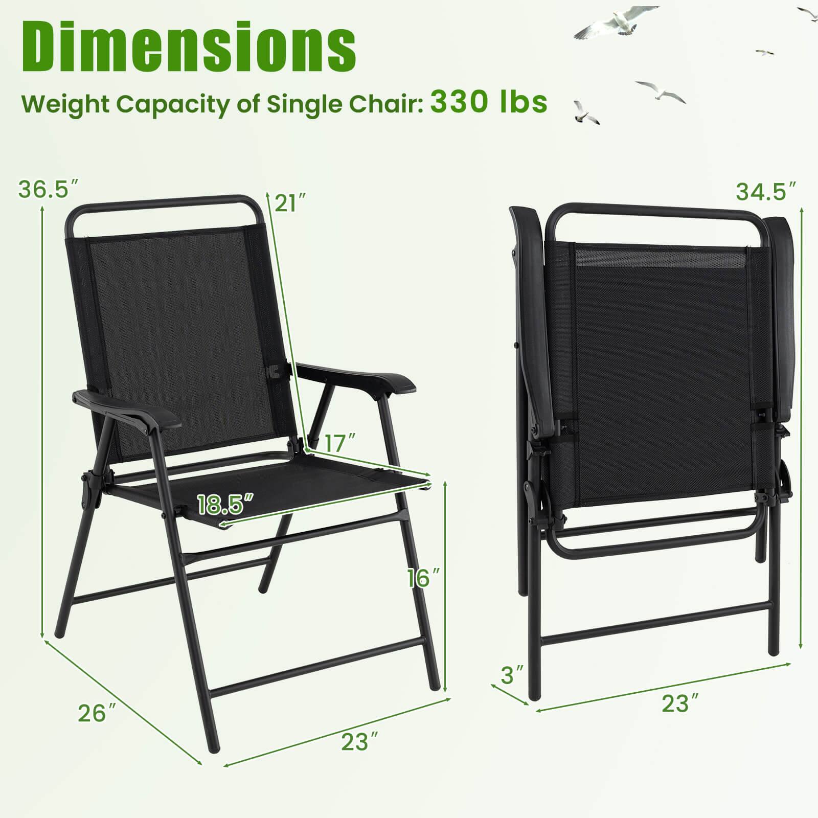 Dimensions  
Weight Capacity of Single Chair: 330 lbs  

- 36.5"  
- 21"  
- 17"  
- 18.5"  
- 16"  
- 26"  
- 23"  
- 3"  
- 23"  

- 34.5"
