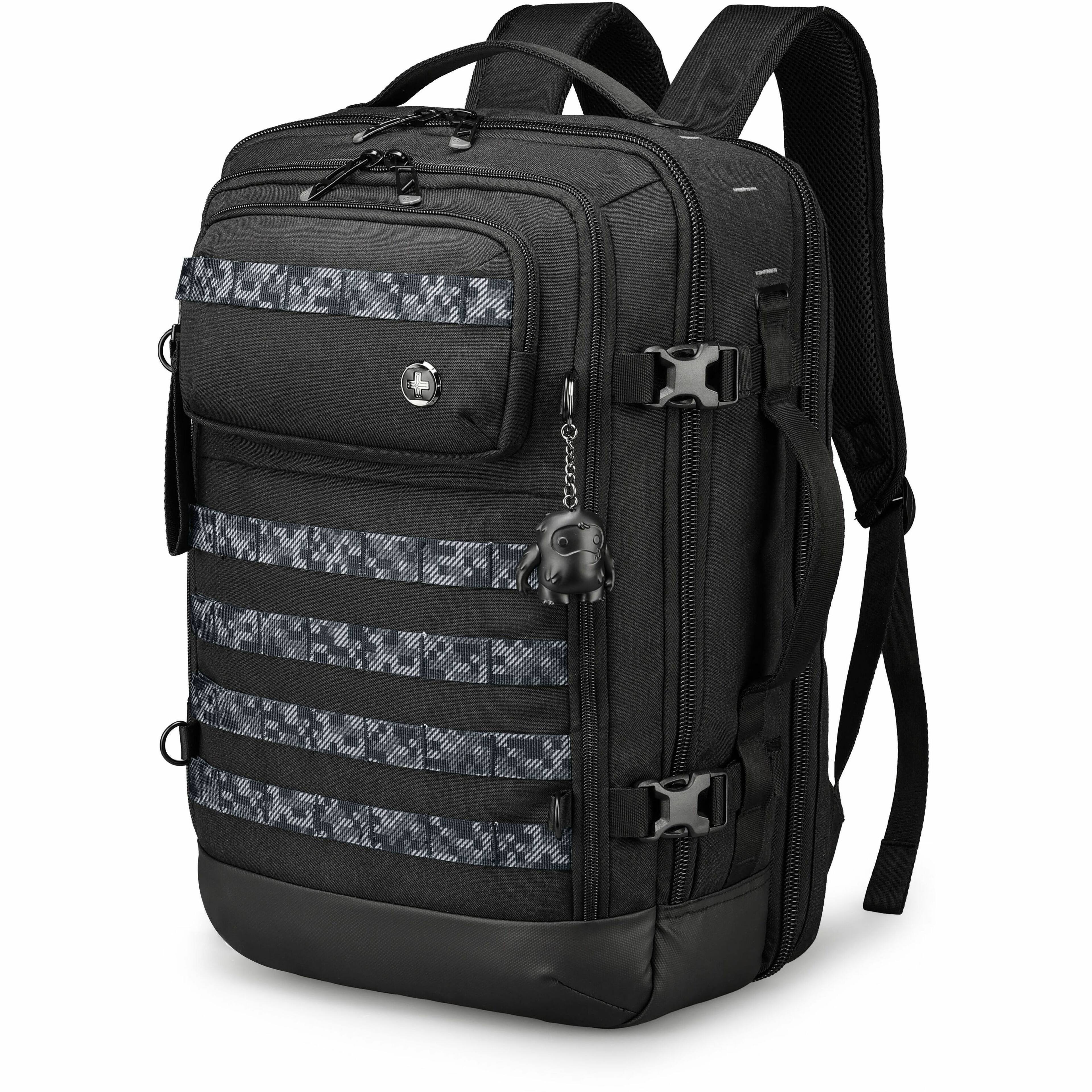 Front. Swissdigital Design - BERG PRO TSA-Friendly Backpack With USB Charging Port RFID Protection and Fits Up to 17″ Laptop - Black.