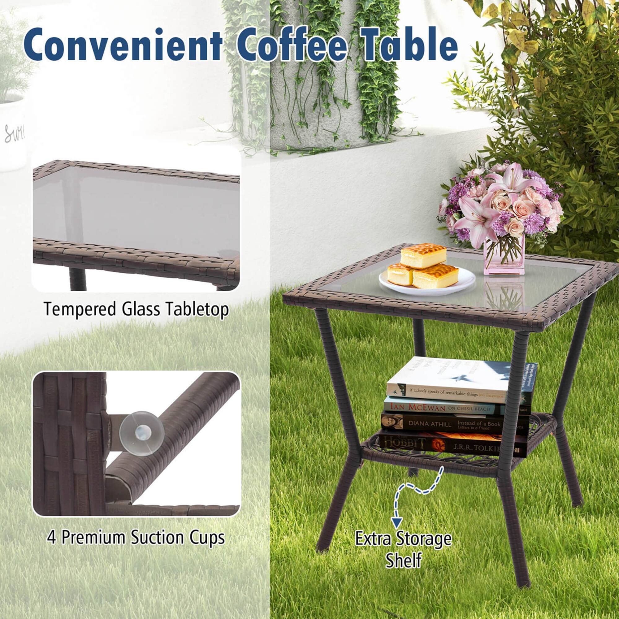 Convenient Coffee Table: Tempered Glass Tabletop - a - Chimes - A McEwan Se Diana Athill Instead of Book Lemon - - Hobbit J.R.R. Tolkien - 4 Premium Suction Cups - Extra Storage Shelf