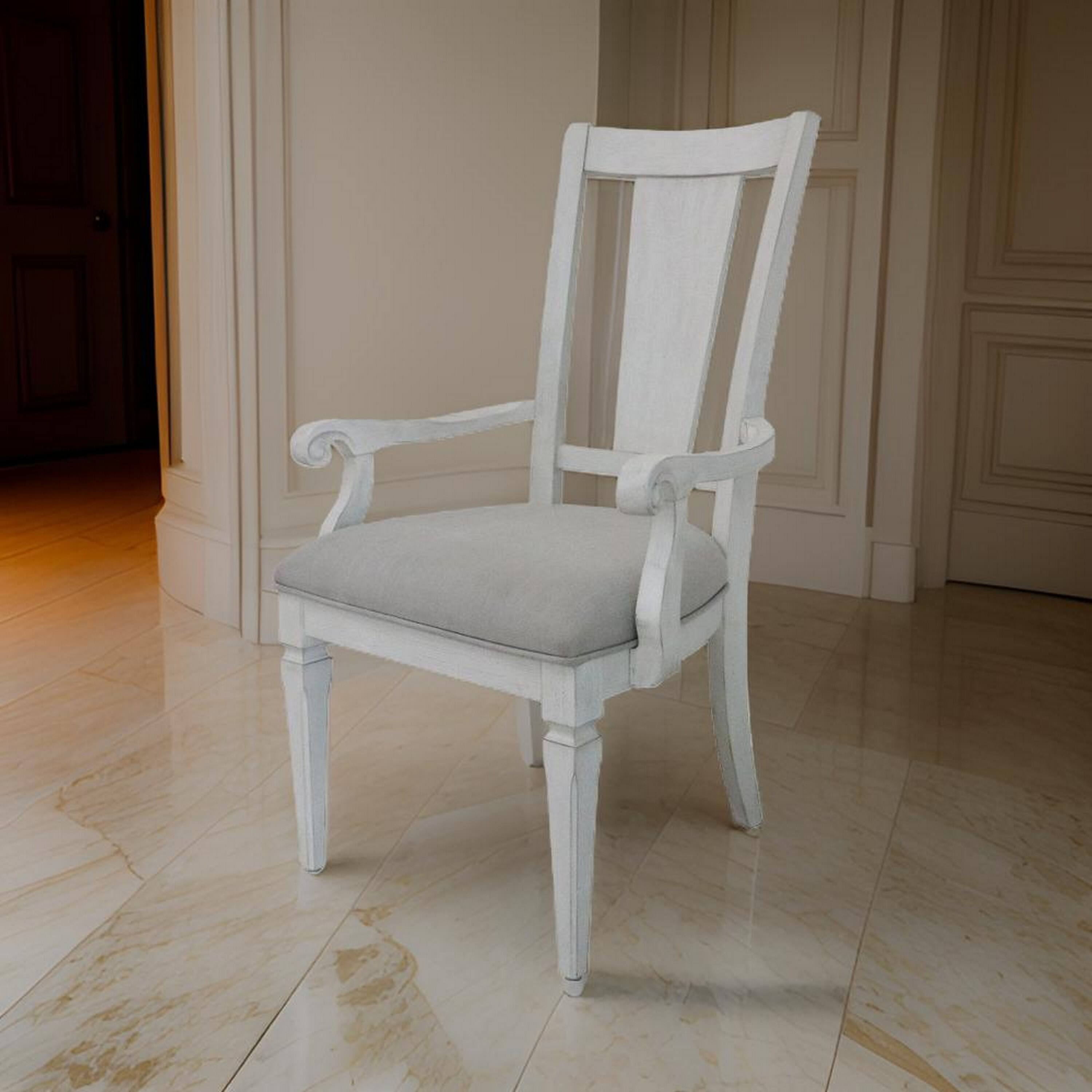 Alt View 5. Manhattan Lane - Kate 24 Inch Dining Armchair Set of 2, Light Gray Linen, White Wood Frame - Gray, White.