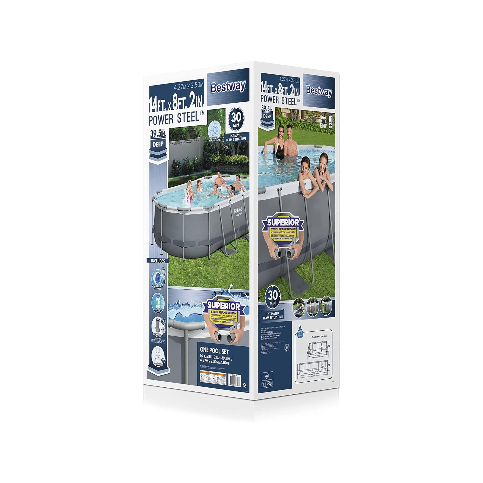 The text on the image is as follows:

"4.27g 2.50 4.27x250m 2.50 Bestway. 14FT.8 8FT 2IN. POWER STEEL  39.5% TM STEEL 30 DEEP POWER MIN TKE 39.5m 39  SAE STP - DEEP SUPERIOR 1 N - NA20n SUPERIOR - - - 30 MIN (MA TA W - ONE POOL SET I F 2 4.2% 293m/ - 4.27W-1.30m-1.00m 50m 150m"

The text is grouped as follows:

"4.27g 2.50 4.27x250m 2.50 Bestway. 14FT.8 8FT 2IN. POWER STEEL  39.5% TM STEEL 30 DEEP POWER MIN TKE 39.5m 39  SAE STP - DEEP SUPERIOR 1 N - NA20n SUPERIOR - - - 30 MIN (MA TA W - ONE POOL SET I F 2 4.2% 293m/ - 4.27W-1.30m-1.00m 50m 150m"