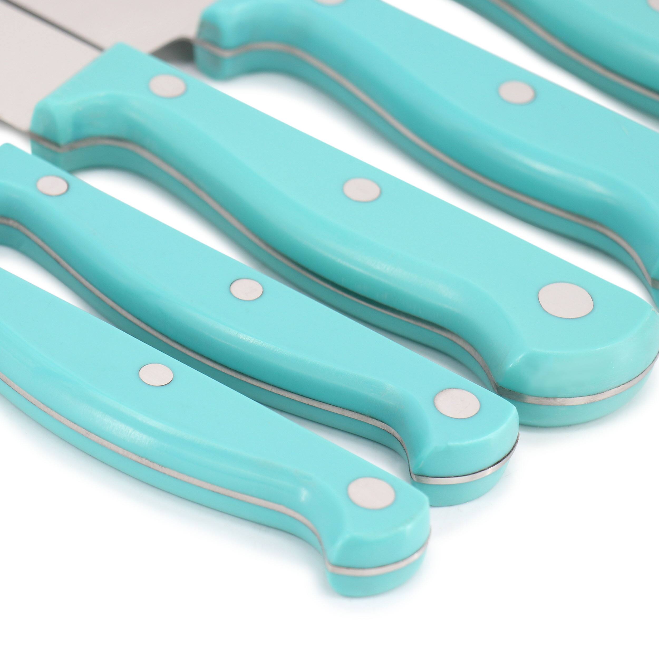 Alt View 3. Martha Stewart - Martha Stewart Everyday Keswick 7 Piece Stainless Steel Cutlery and Wood Block Set in Teal - Teal.