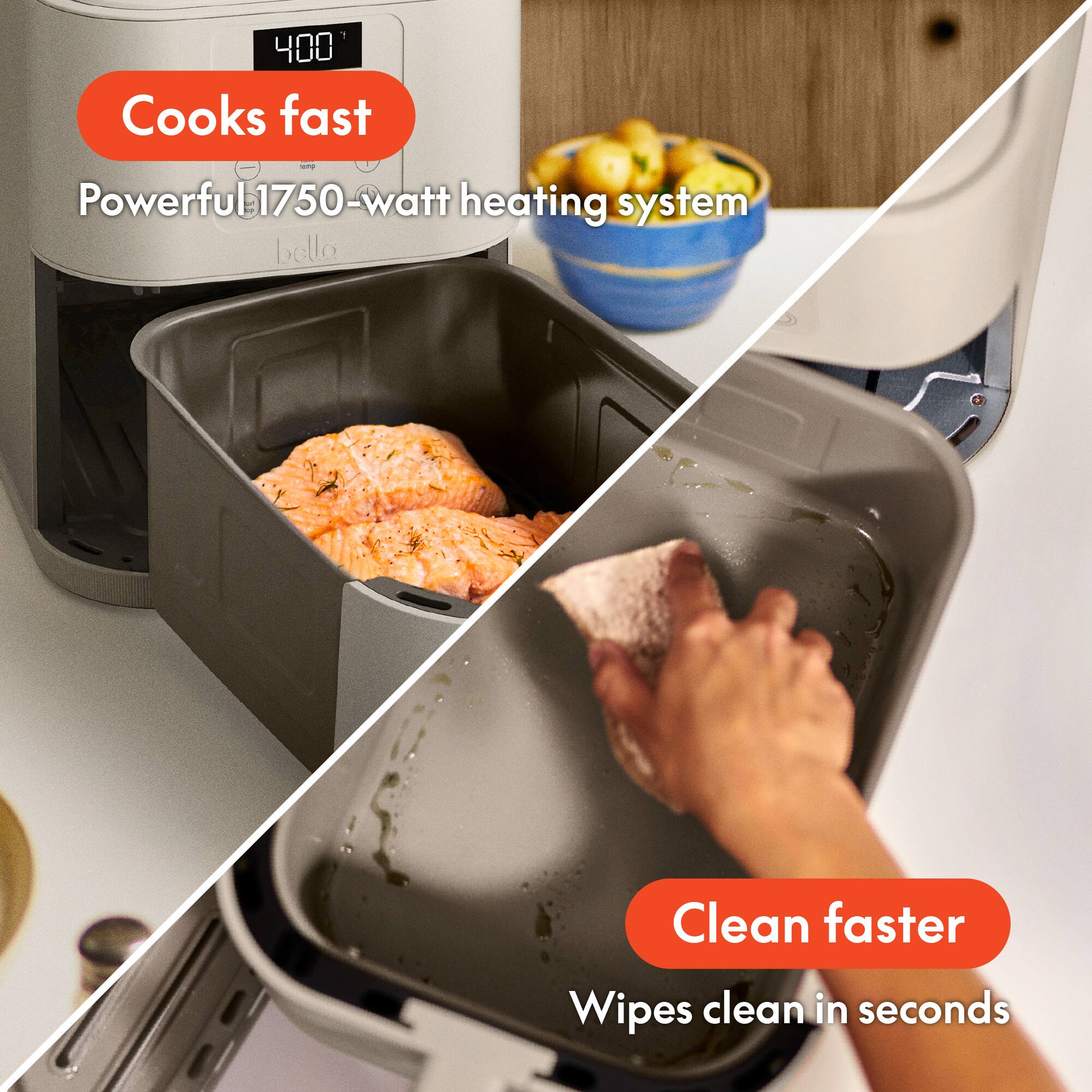 Cooks fast  
Powerful 1750-watt heating system  

Clean faster  
Wipes clean in seconds