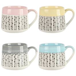 Gibson - Home Morning Mist 4 Piece 15 Ounce Stoneware Belly Mug Set Colors - Assorted