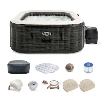 Front. Intex - Intex PureSpa Plus Inflatable Spa, Maintenance Kit, & Removable Seat (2 Pack) - Gray.