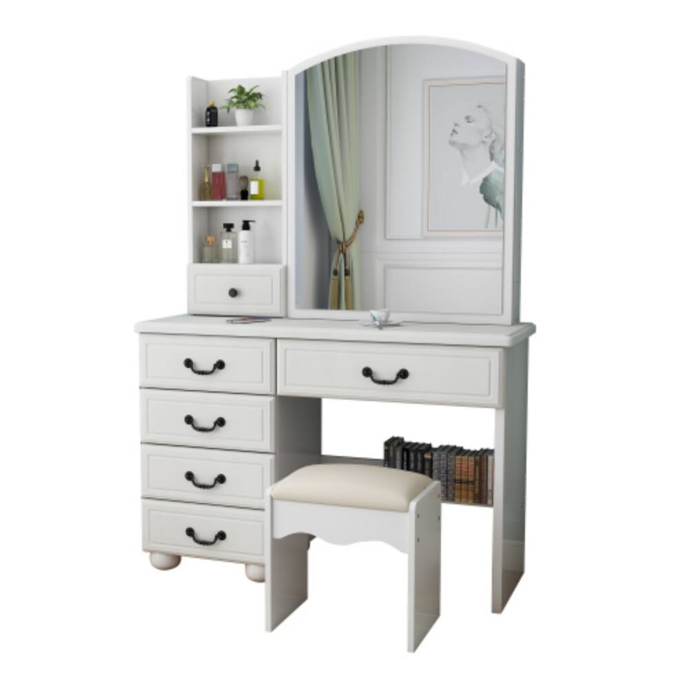 Alt View 2. LUCKY ONE - Vanity Desk with Lighted Mirror, 3-Color Adjustable LED and 6 Drawers for Bedroom - White.