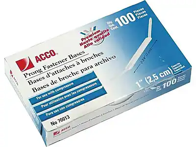 ACCO
Premium Quality
Haute Qualité
Alta Calidad
Prong Fastener Bases
Bases d'attaches
Bases de broches para archivo
For use with compressors
Pour utilisation avec les compresseurs
Para uso con compresores
1" (2.5 cm)
2-3/4" (7 cm)
100 Pieces
100 Piezas
100 Pièces
No 70013
Capacity: 17 cm
Capacidad: 17 cm