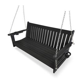 Fortune Candy - HDPE 5 ft Porch Swing Bench with Cupholders, High Backrest and Deep Contoured Seat for Outdoor Patio Garden (3-Seater) - Black