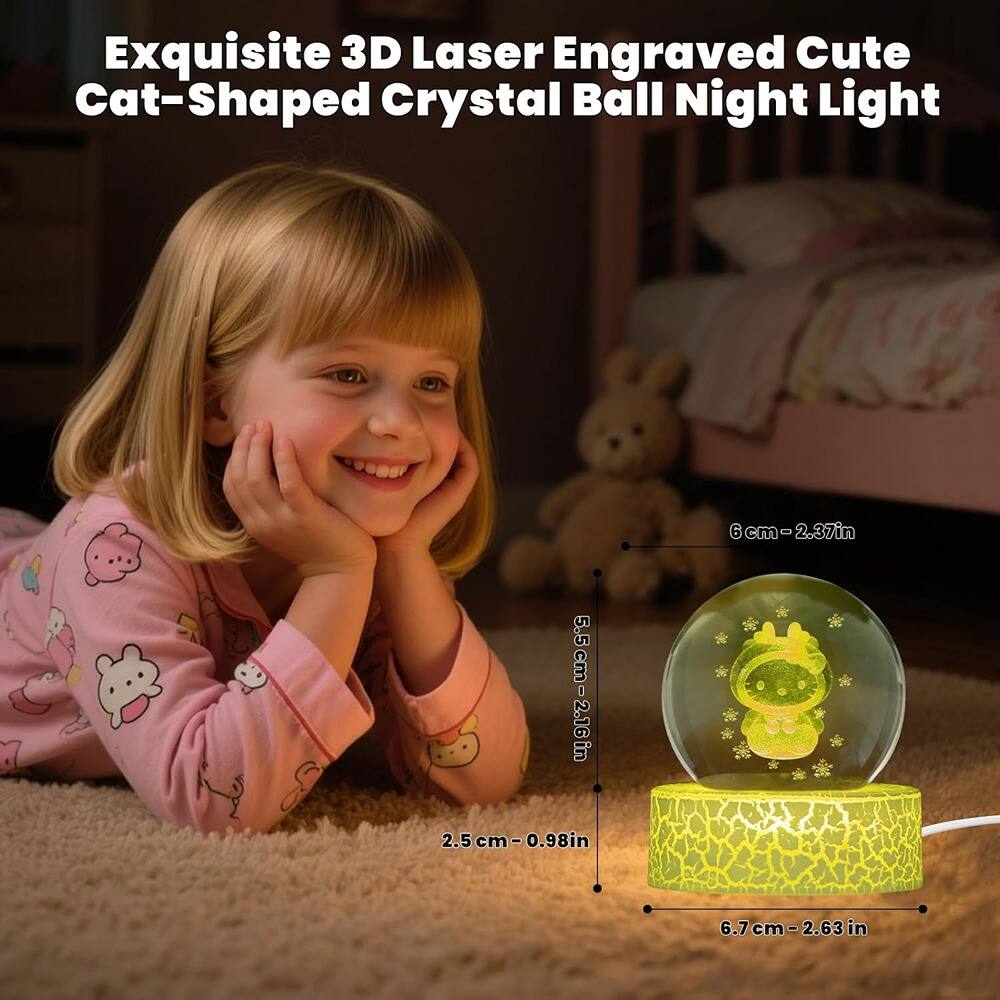 Exquisite 3D Laser Engraved Cute Cat-Shaped Crystal Ball Night Light

- 5.5 cm - 2.16 in
- 2.5 cm - 0.98 in
- 6 cm - 2.37 in
- 6.7 cm - 2.63 in