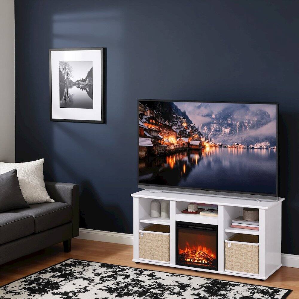 Alt View 1. FurniFact - White 55 Inch Fireplace TV Stand with Five Shelves and Elegant Electric Insert - White.