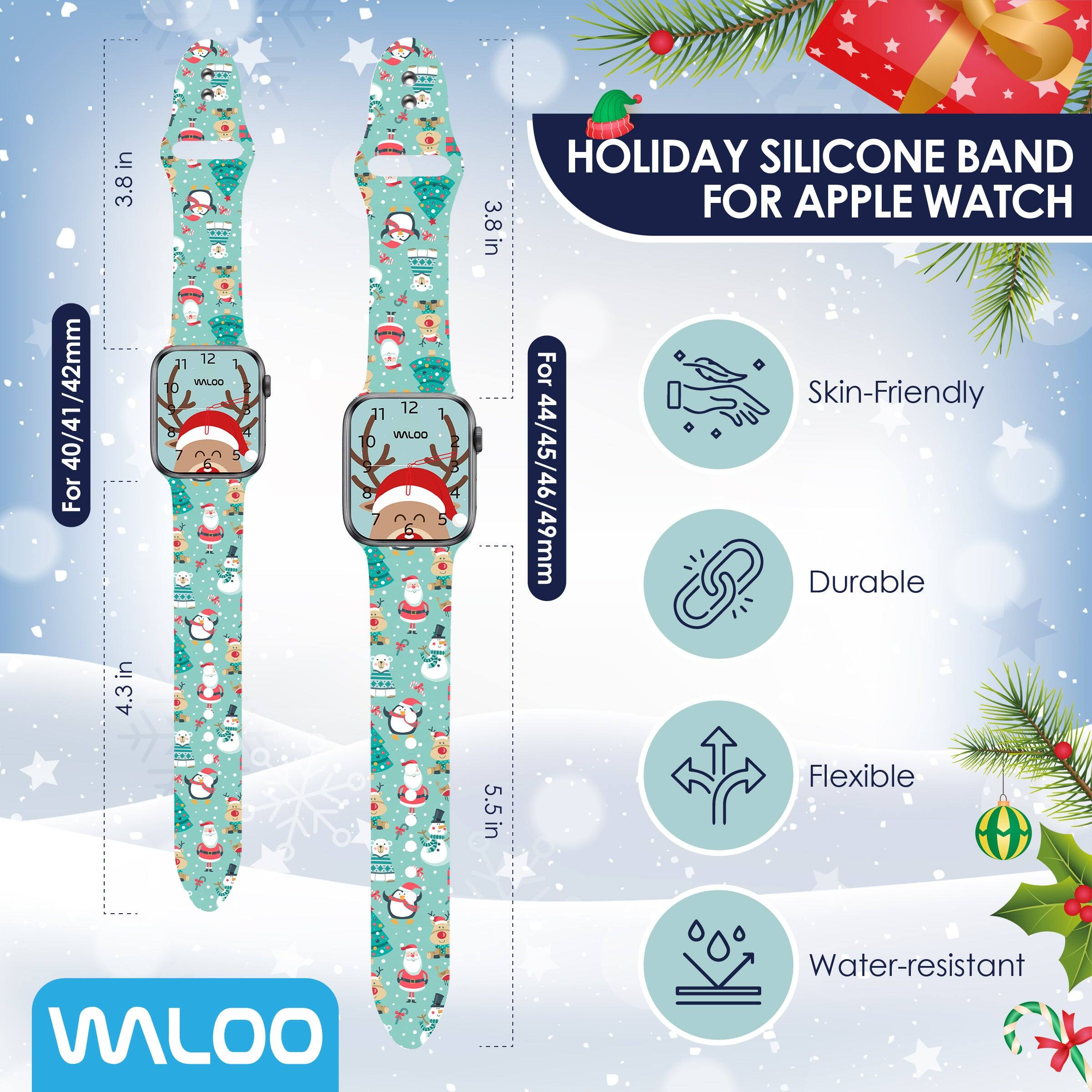 /42mm 40/41 For in 3.8 in 4.3 in  
L 12 WALOO ...  
12 LE WALOO ...  
3.8 in 5.5 in  
HOLIDAY SILICONE BAND FOR APPLE WATCH For Skin-Friendly 44/45/46/49mm Durable Flexible  
...  
WILOO  
Water-resistant