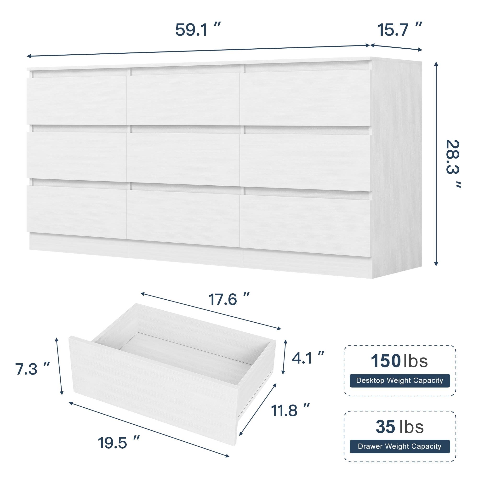 59.1" x 15.7" x 28.3"  
17.6" x 7.3" x 19.5" x 4.1" x 11.8"  
150 lbs Desktop Weight Capacity  
35 lbs Drawer Weight Capacity