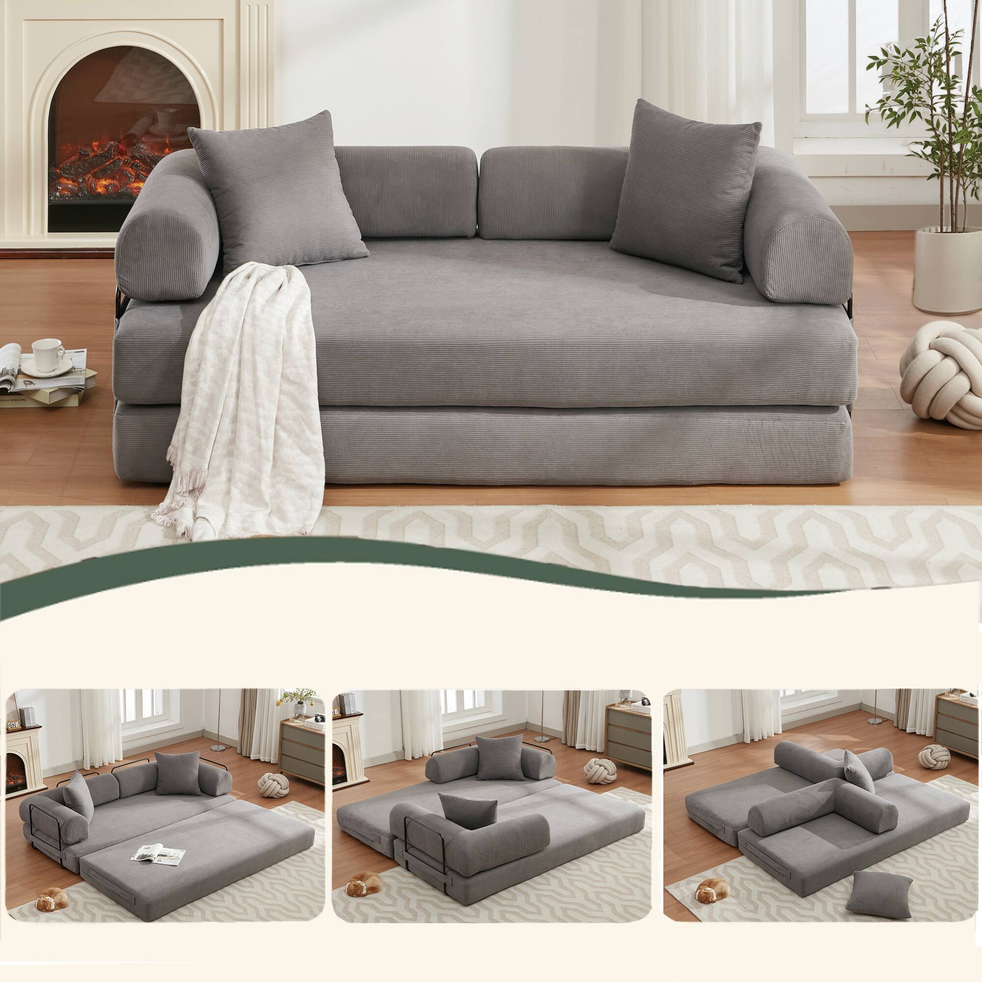 Angle. Trinkets Crazed - Folding Convertible Out Sleeper Sofa Bed, 4-in-1 DIY Combination Convertible Sofa, Folding Sleeper Sofa - Antique Gray.
