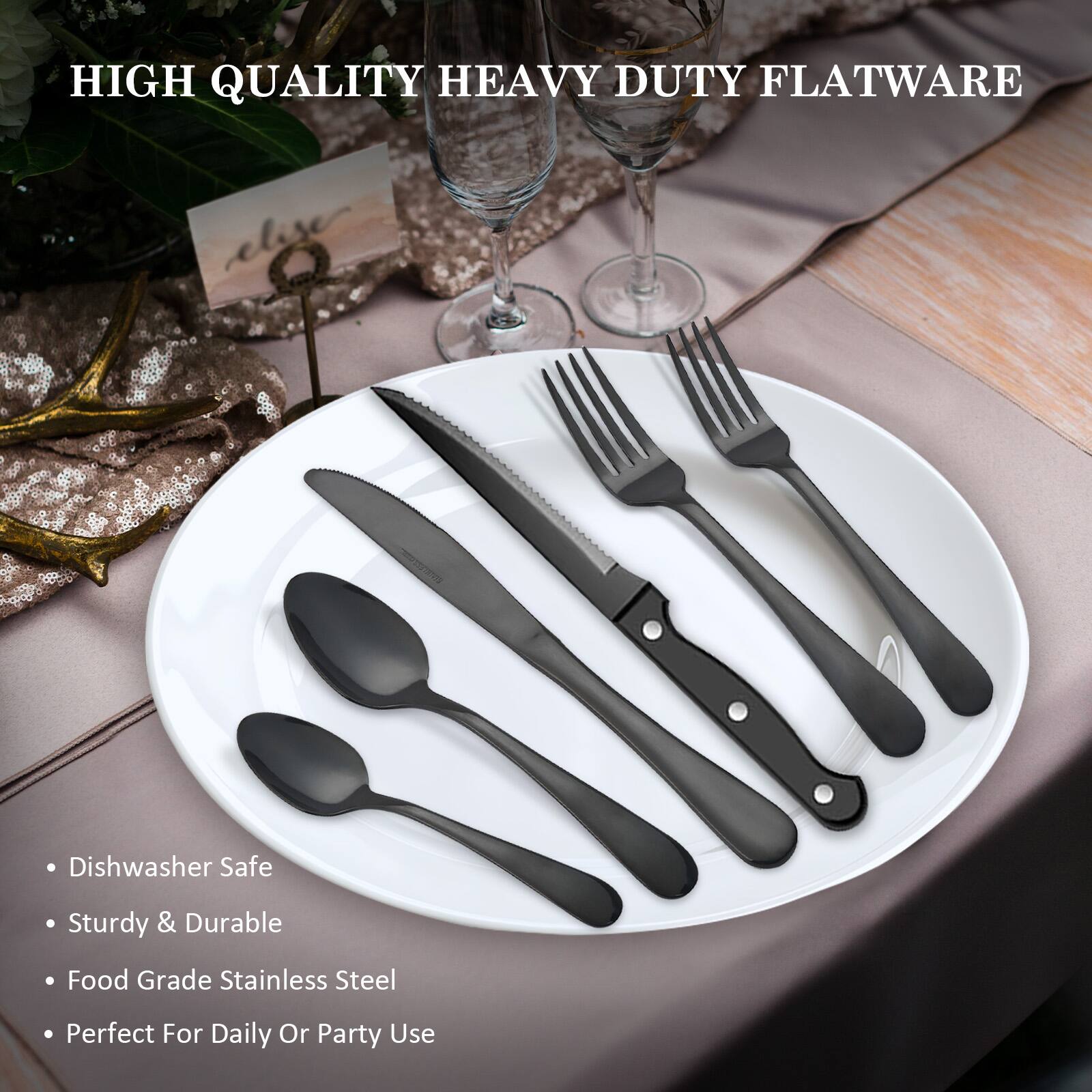 HIGH QUALITY HEAVY DUTY FLATWARE

- Dishwasher Safe
- Sturdy & Durable
- Food Grade Stainless Steel
- Perfect For Daily Or Party Use