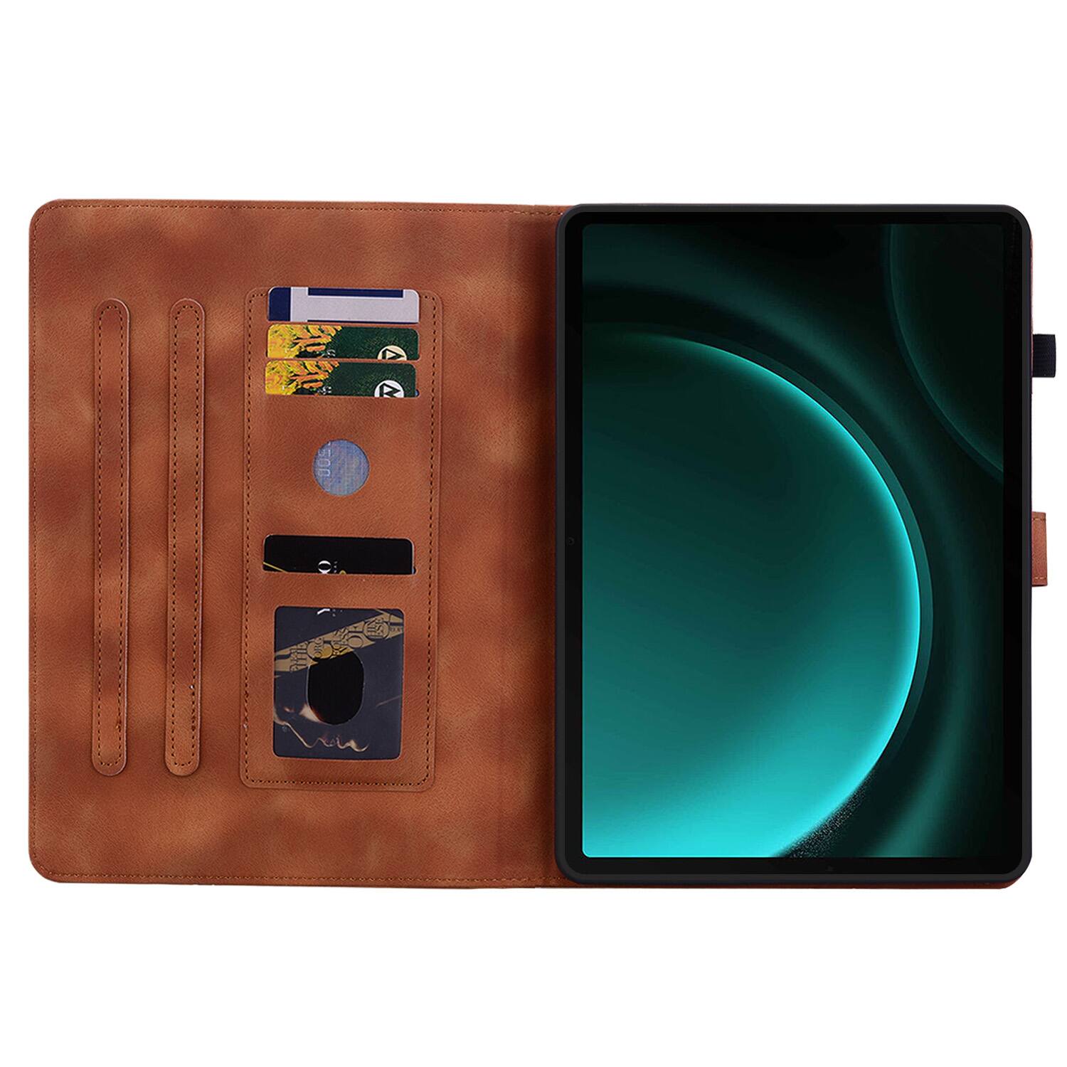 Back. Dteck - Case for Samsung Galaxy Tab S10 FE & S10 Lite and S9 FE & S9,Embossed Pattern PU Leather Flip Card Holder Stand Cover - Brown.