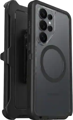 OtterBox - Galaxy S26 Ultra (Only) Defender Series XT Clear Case & Holster Clip, Built-in Magnets, Tough, Rugged & Durable - Dark Side (Clear/Black)