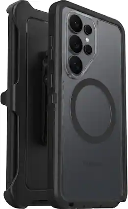Front. OtterBox - OtterBox Galaxy S26 Ultra (Only) Defender Series XT Clear Case & Holster Clip, Built-in Magnets, Tough, Rugged & Durable - Dark Side (Clear/Black).