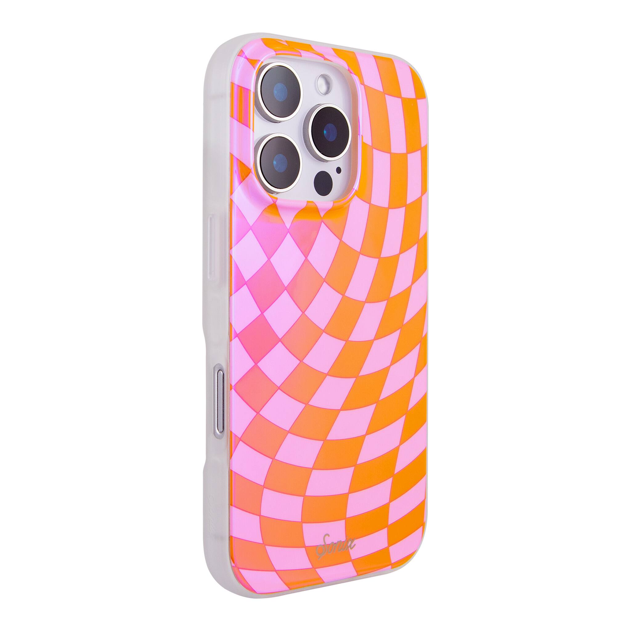 Angle. Sonix - iPhone 16 Pro Case Checkmate Pink & Orange - Pink.