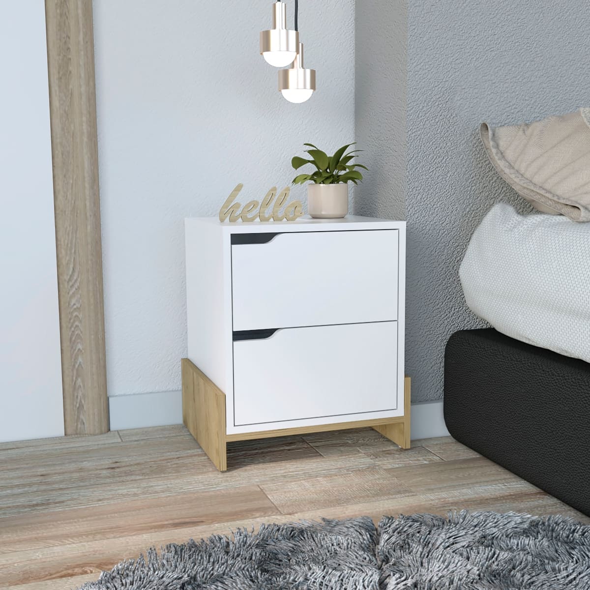 Loheer - 2 Drawer Nightstand Modern Bedside Table with Bedroom Storage - Multicolor