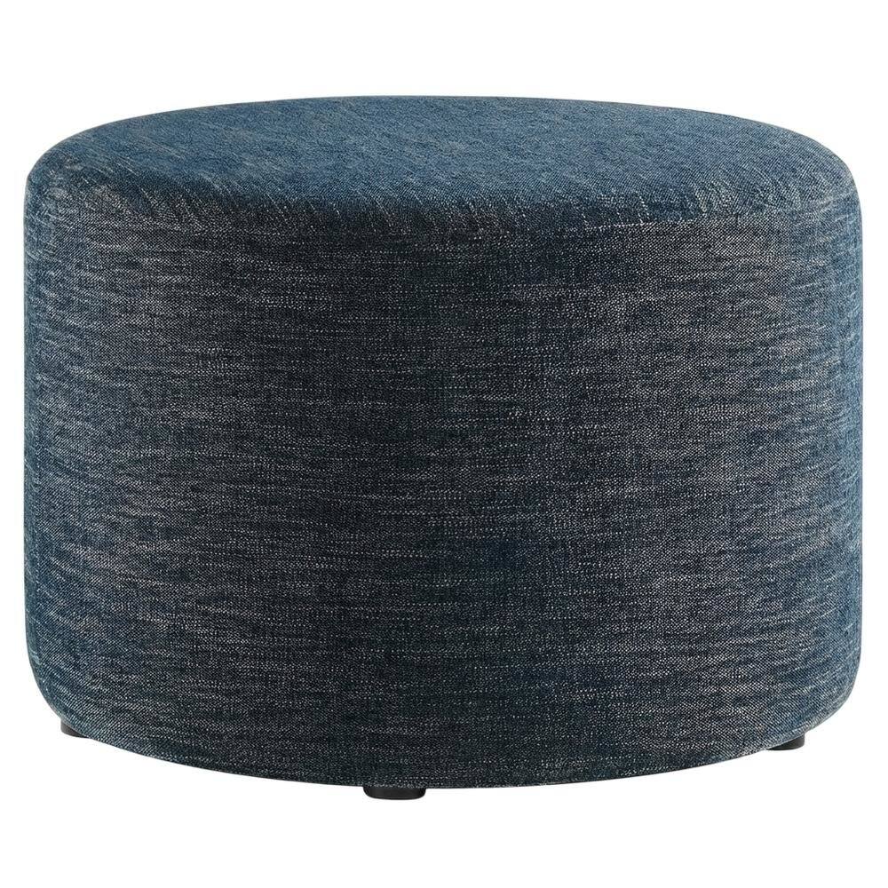 Front. Outdoor Escape - Round Woven Heathered Fabric Ottoman with Cushioned Top for Outdoor Lounge - Blue.