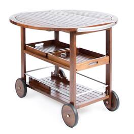 Spaco - Modern Bar Cart, Adjustable Drop Leaf, Removable Trays, Wine Storage, Weather Resistant, Wheels,for Outdoor Indoor - Oak+Silver