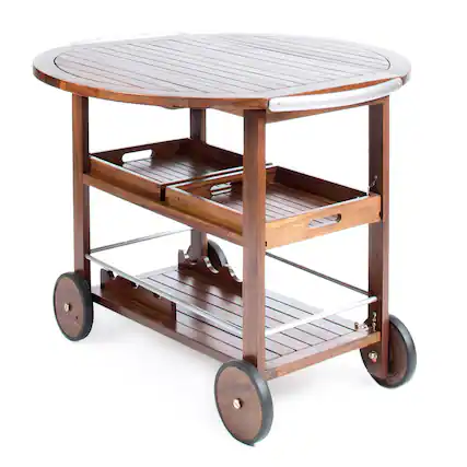 Front. Spaco - Spaco Modern Bar Cart, Adjustable Drop Leaf, Removable Trays, Wine Storage, Weather Resistant, Wheels,for Outdoor Indoor - Oak+Silver.