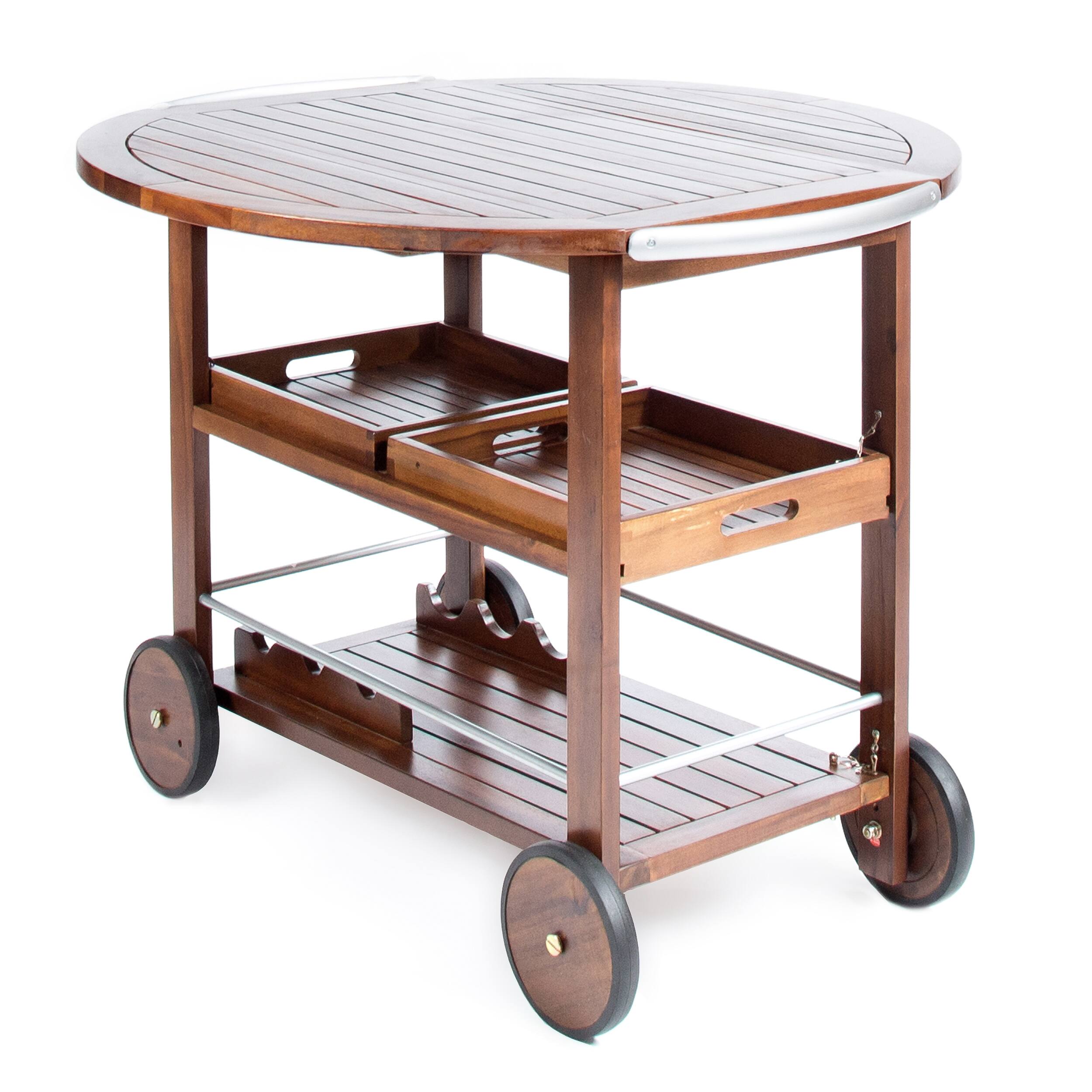 Front. Spaco - Spaco Modern Bar Cart, Adjustable Drop Leaf, Removable Trays, Wine Storage, Weather Resistant, Wheels,for Outdoor Indoor - Oak+Silver.