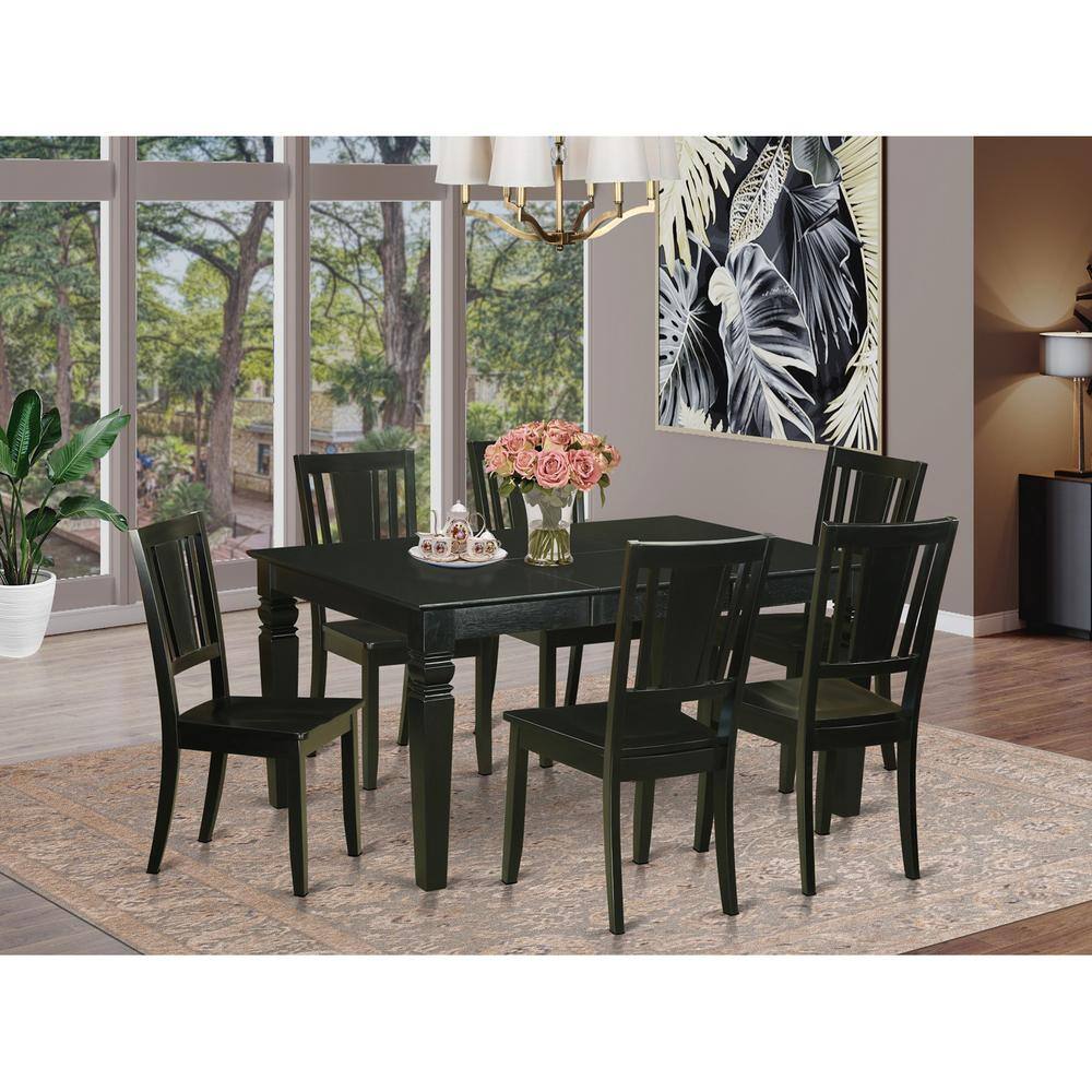 Back. East West Furniture - 7 PC Dining room set for 6-Dinette Table and 6 Kitchen Dining Chairs - Black.