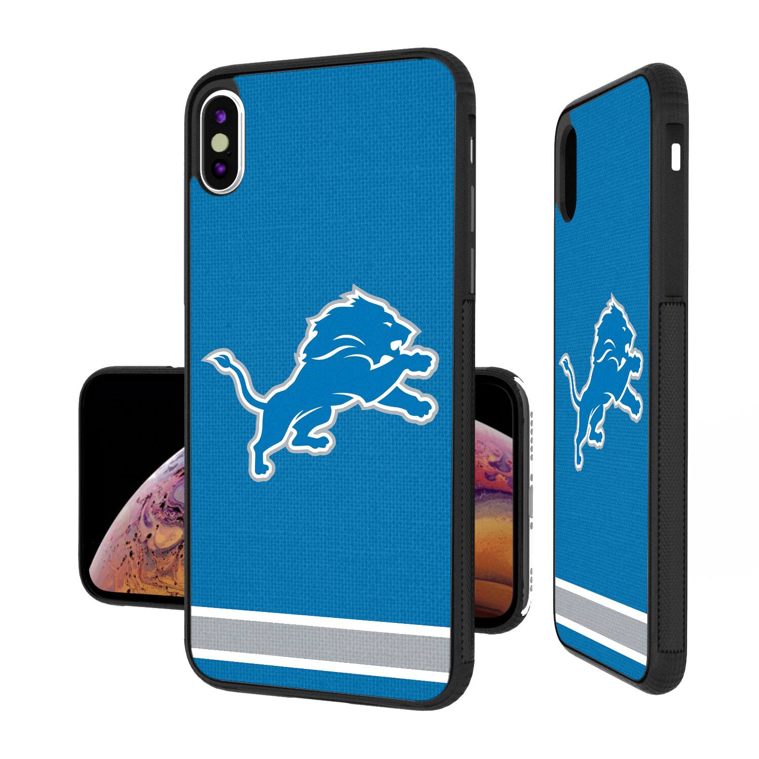 Alt View 1. Keyscaper - Detroit Lions iPhone Stripe Design Bump Case - 15 Pro - Multicolor.